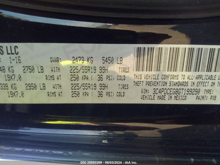 2016 Dodge Journey R/T VIN: 3C4PDCEG8GT199290 Lot: 39560269