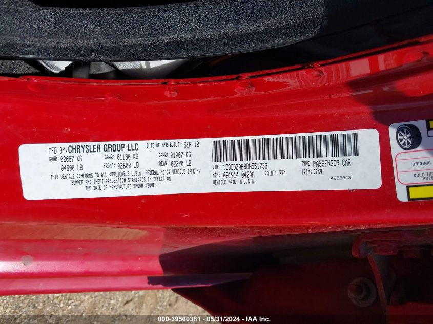 2013 Dodge Avenger Se VIN: 1C3CDZAB8DN551733 Lot: 39560381