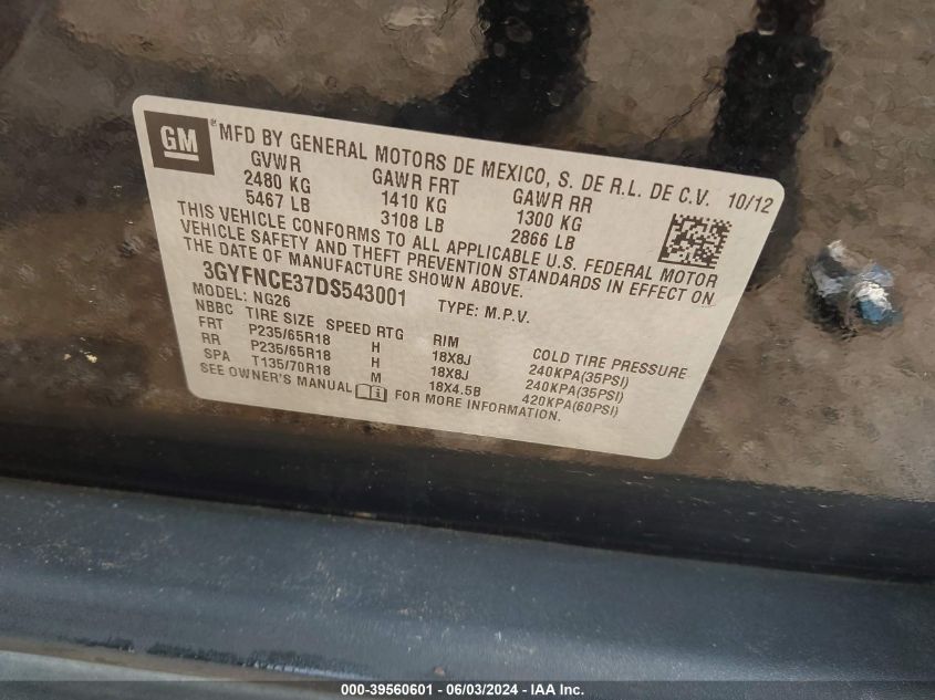 2013 CADILLAC SRX LUXURY COLLECTION - 3GYFNCE37DS543001