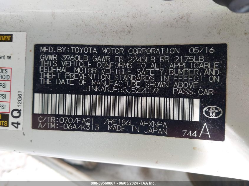 2016 Scion Im VIN: JTNKARJE5GJ522059 Lot: 39560867