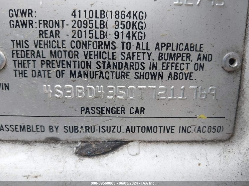 1996 Subaru Legacy L VIN: 4S3BD4350T7211769 Lot: 39560883