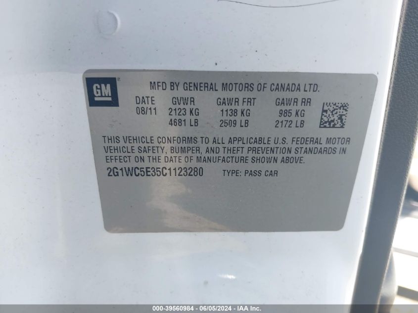 2012 Chevrolet Impala Ltz VIN: 2G1WC5E35C1123280 Lot: 39560984