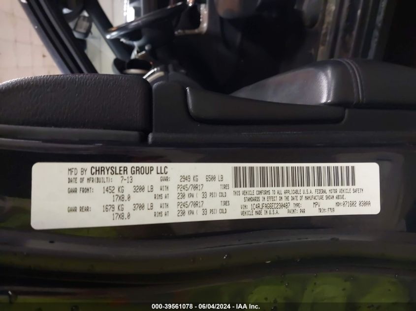 2014 Jeep Grand Cherokee Laredo VIN: 1C4RJFAG6EC230487 Lot: 39561078