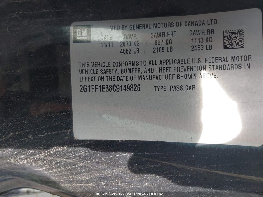 2012 Chevrolet Camaro 1Lt VIN: 2G1FF1E38C9149826 Lot: 39561206