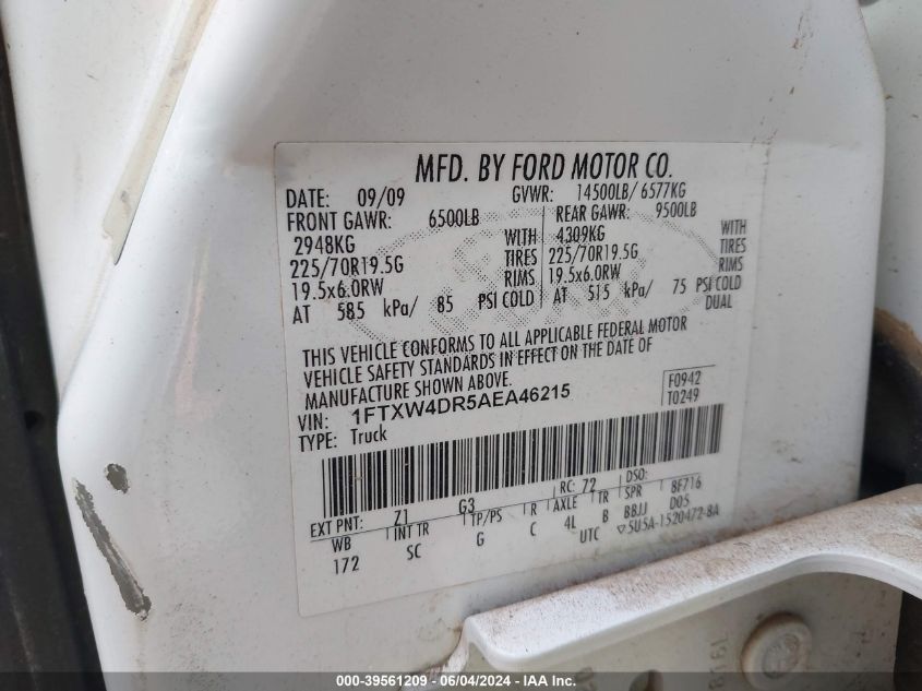 2010 Ford F-450 Harley-Davidson/King Ranch/Lariat/Xl/Xlt VIN: 1FTXW4DR5AEA46215 Lot: 39561209