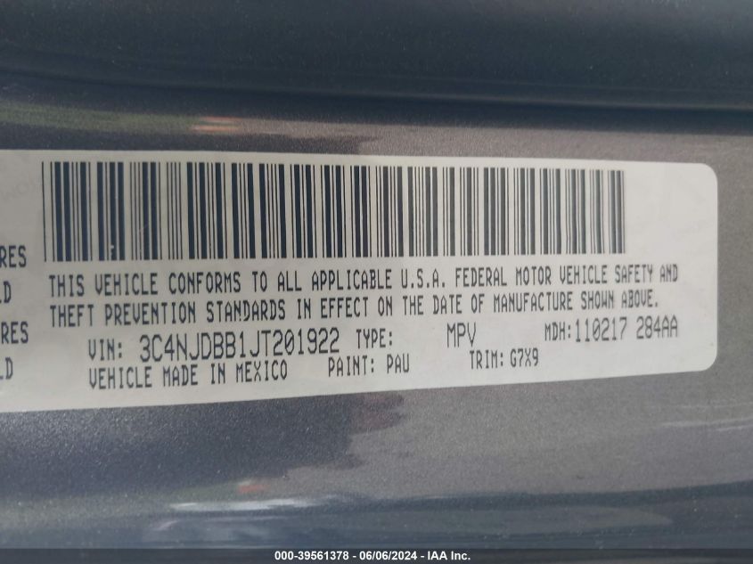 2018 Jeep Compass Latitude 4X4 VIN: 3C4NJDBB1JT201922 Lot: 39561378
