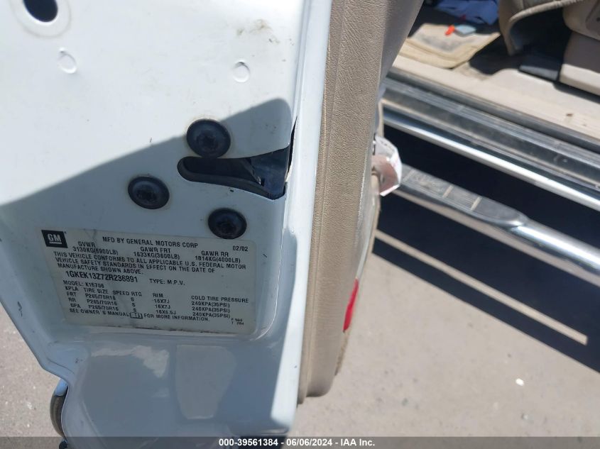2002 GMC Yukon Slt VIN: 1GKEK13Z72R236891 Lot: 39561384