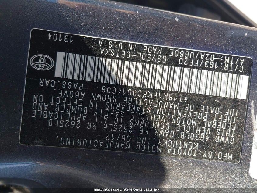 2012 Toyota Camry Se V6 VIN: 4T1BK1FK6CU014608 Lot: 39561441