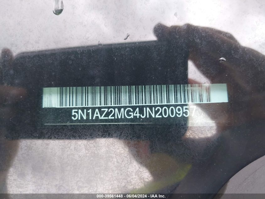 2018 Nissan Murano S VIN: 5N1AZ2MG4JN200957 Lot: 39561448