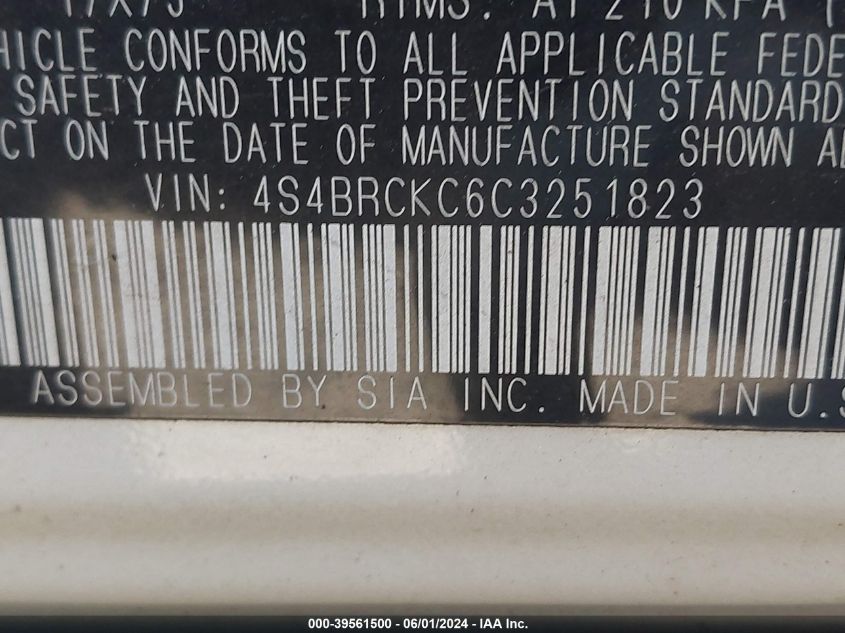 2012 Subaru Outback 2.5I Limited VIN: 4S4BRCKC6C3251823 Lot: 39561500