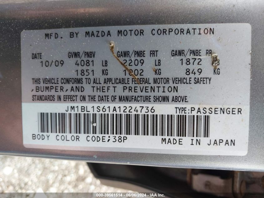 2010 Mazda Mazda3 S Sport VIN: JM1BL1S61A1224736 Lot: 39561514