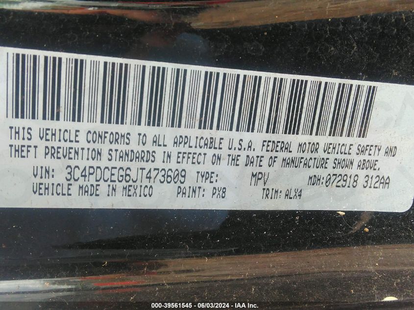 2018 Dodge Journey Gt VIN: 3C4PDCEG6JT473609 Lot: 39561545