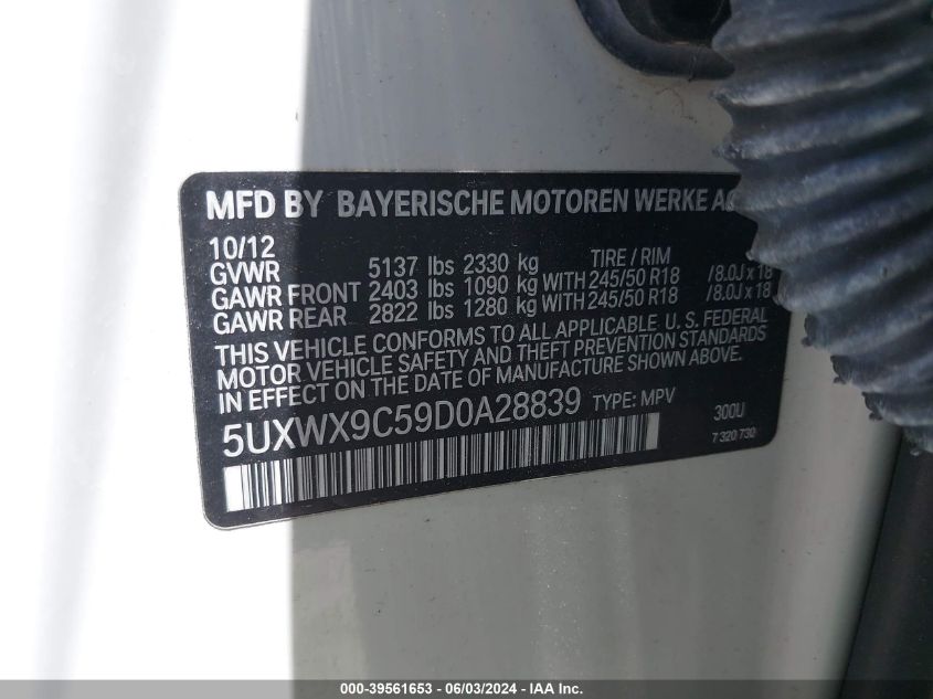 5UXWX9C59D0A28839 2013 BMW X3 xDrive28I