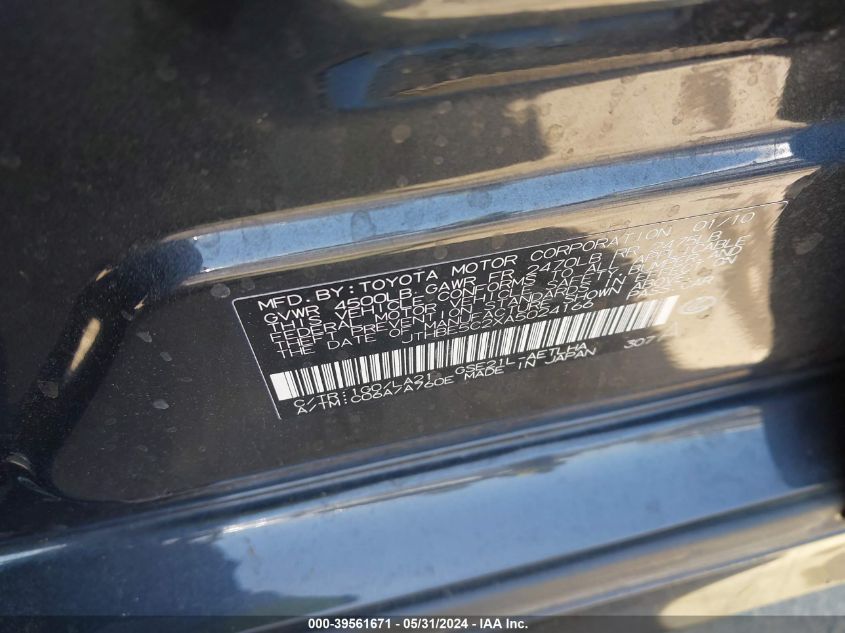 2010 Lexus Is 350 VIN: JTHBE5C2XA5024166 Lot: 39561671