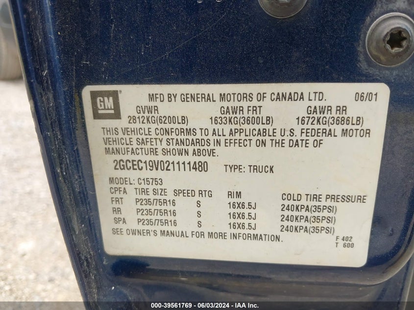 2002 Chevrolet Silverado 1500 Ls VIN: 2GCEC19V021111480 Lot: 39561769