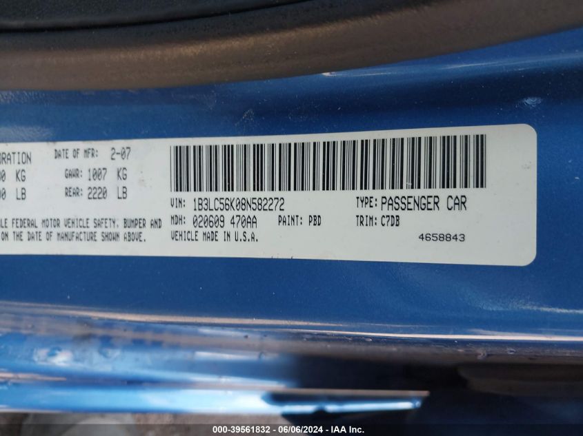 2008 Dodge Avenger Sxt VIN: 1B3LC56K08N582272 Lot: 39561832