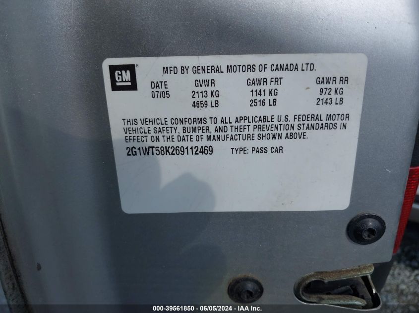 2006 Chevrolet Impala Lt VIN: 2G1WT58K269112469 Lot: 39561850