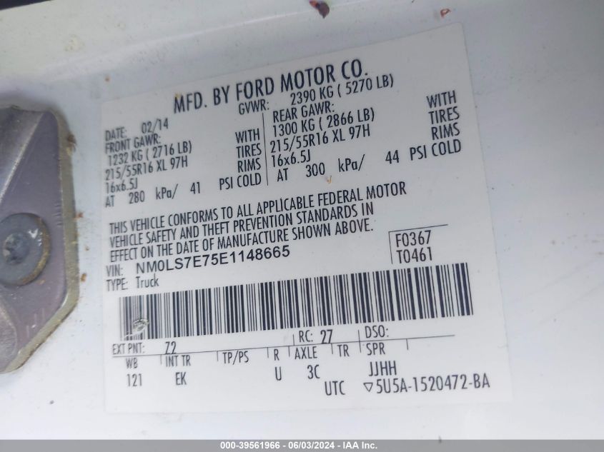 2014 Ford Transit Connect Xl VIN: NM0LS7E75E1148665 Lot: 39561966