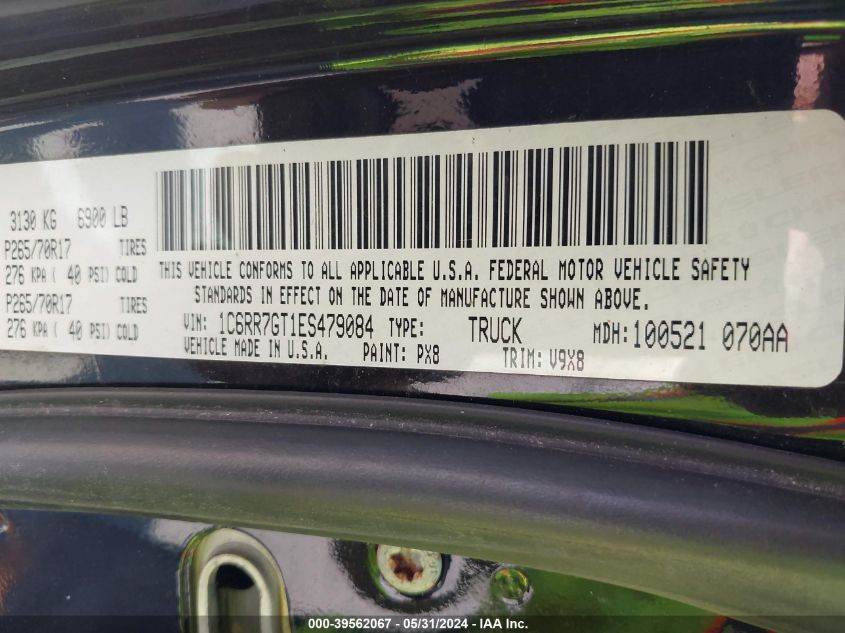 2014 Ram 1500 Slt VIN: 1C6RR7GT1ES479084 Lot: 39562067