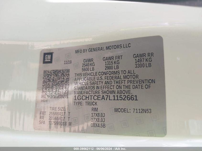 2020 Chevrolet Colorado 4Wd Long Box Lt VIN: 1GCHTCEA7L1152661 Lot: 39562112