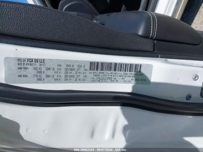 2018 Dodge Durango Citadel Awd VIN: 1C4RDJEG3JC187676 Lot: 39562324