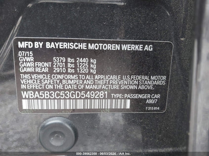 2016 BMW 535I XDRIVE - WBA5B3C53GD549281