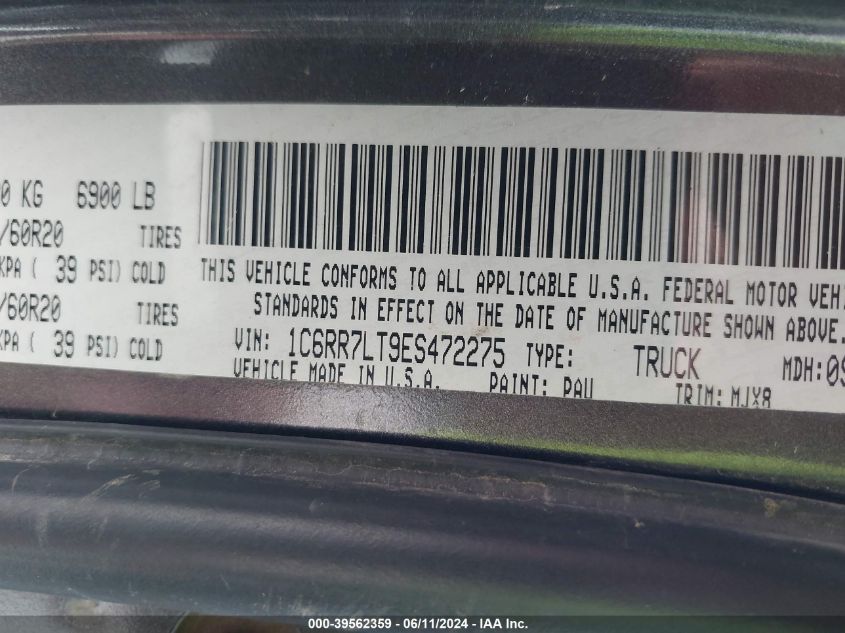 2014 Ram 1500 Big Horn VIN: 1C6RR7LT9ES472275 Lot: 39562359