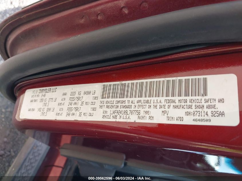 2009 Jeep Wrangler X VIN: 1J4FA24109L707756 Lot: 39562596