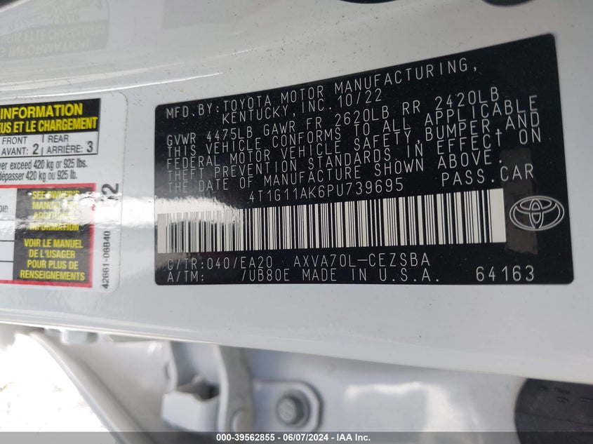 2023 TOYOTA CAMRY SE - 4T1G11AK6PU739695