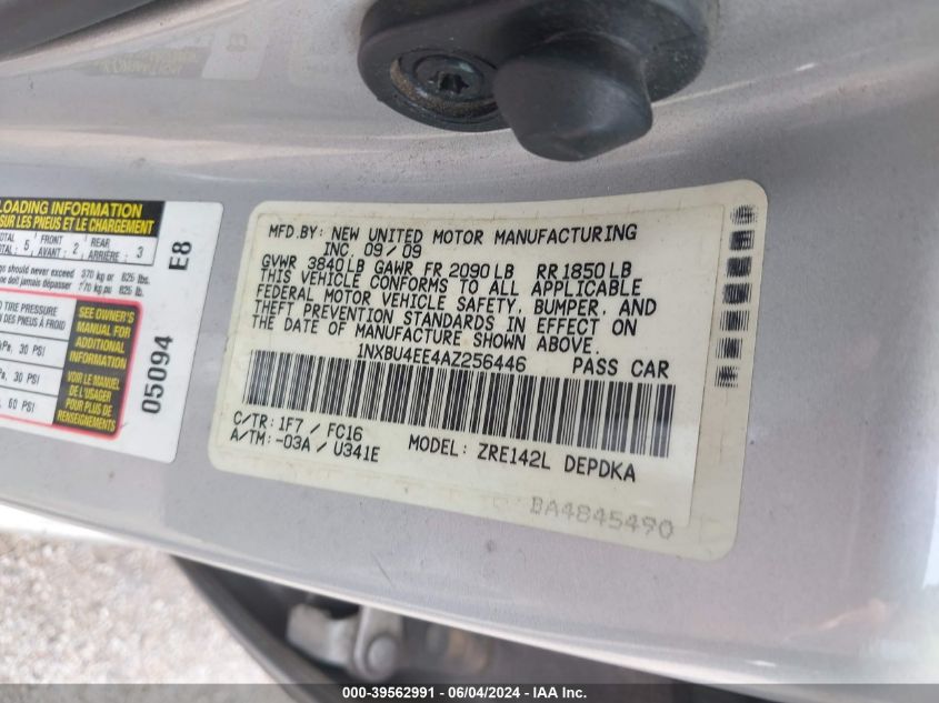 2010 Toyota Corolla Le VIN: 1NXBU4EE4AZ256446 Lot: 39562991