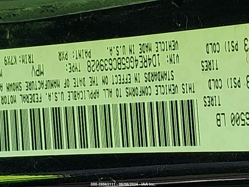 2011 Dodge Durango Crew VIN: 1D4RE4GG5BC639028 Lot: 39563111