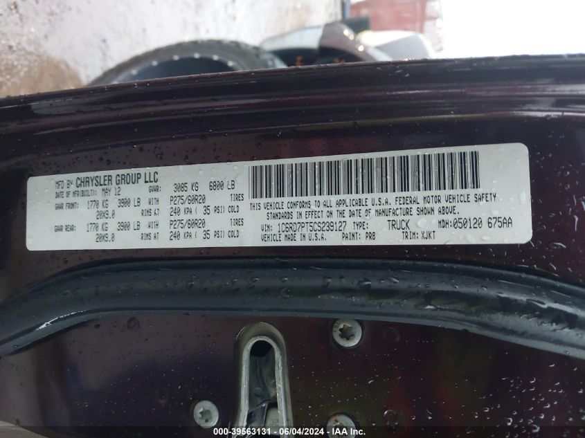 2012 Ram 1500 Laramie Longhorn/Limited Edition VIN: 1C6RD7PT5CS239127 Lot: 39563131