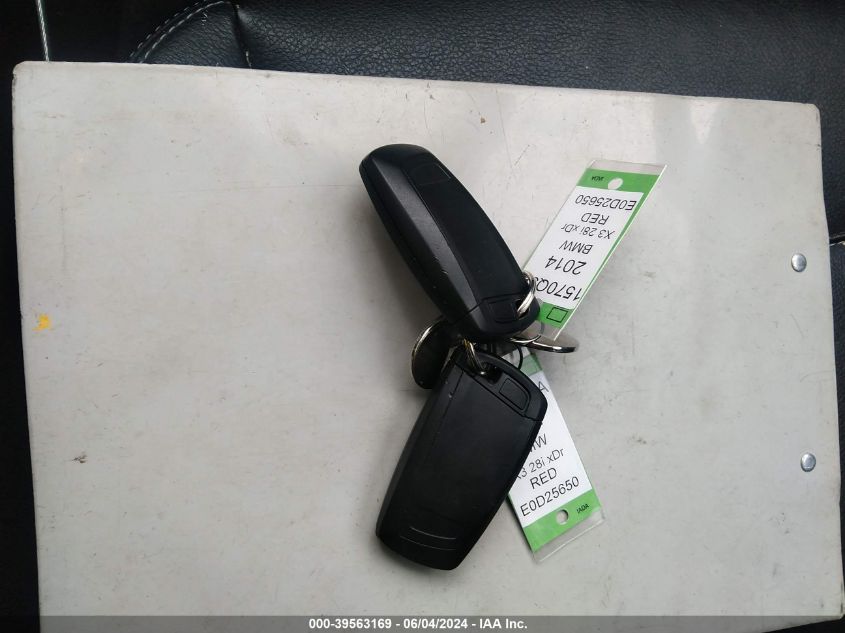 2014 BMW X3 xDrive28I VIN: 5UXWX9C54E0D25650 Lot: 39563169
