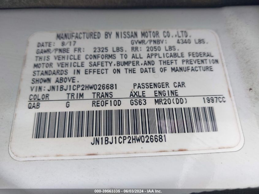VIN JN1BJ1CP2HW026681 2017 NISSAN ROGUE SPORT SV