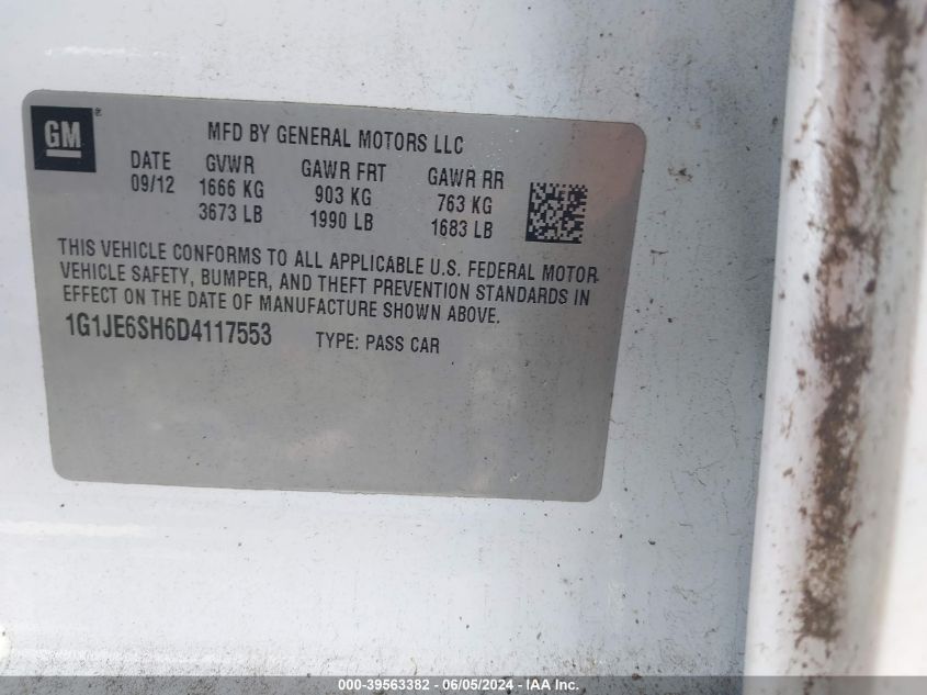 2013 Chevrolet Sonic Ltz Auto VIN: 1G1JE6SH6D4117553 Lot: 39563382