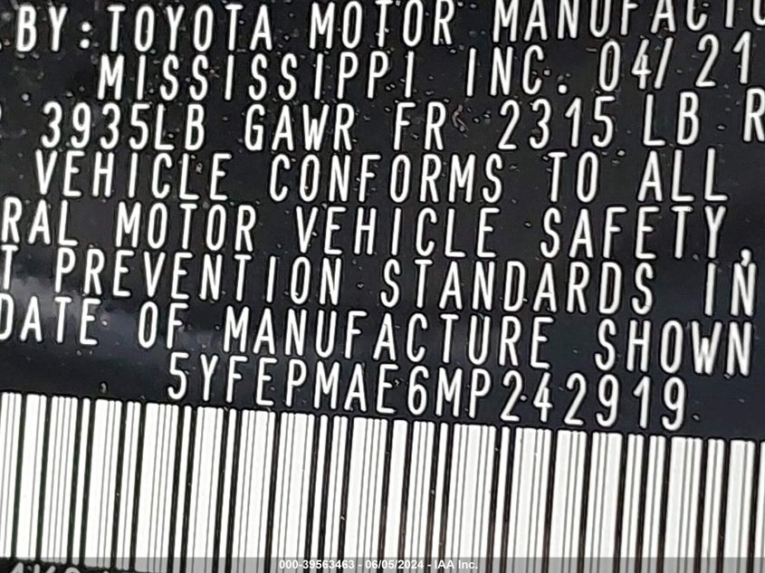 2021 TOYOTA COROLLA LE - 5YFEPMAE6MP242919