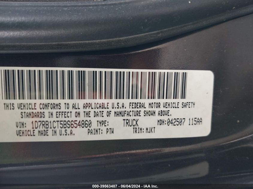 2011 Ram Ram 1500 Slt VIN: 1D7RB1CT5BS654860 Lot: 39563487