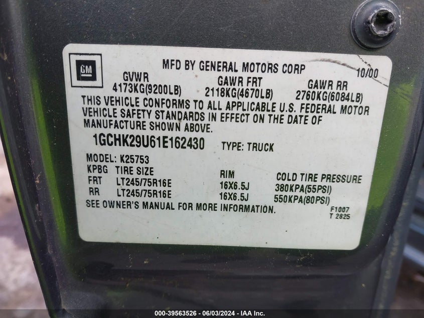 2001 Chevrolet Silverado 2500Hd Ls VIN: 1GCHK29U61E162430 Lot: 39563526