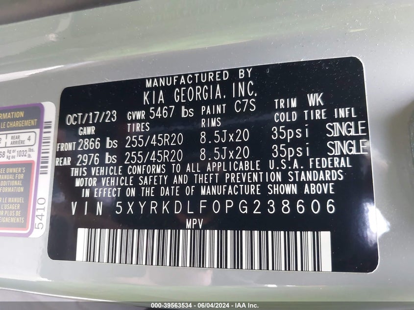 2023 Kia Sorento Sx Prestige VIN: 5XYRKDLF0PG238606 Lot: 39563534