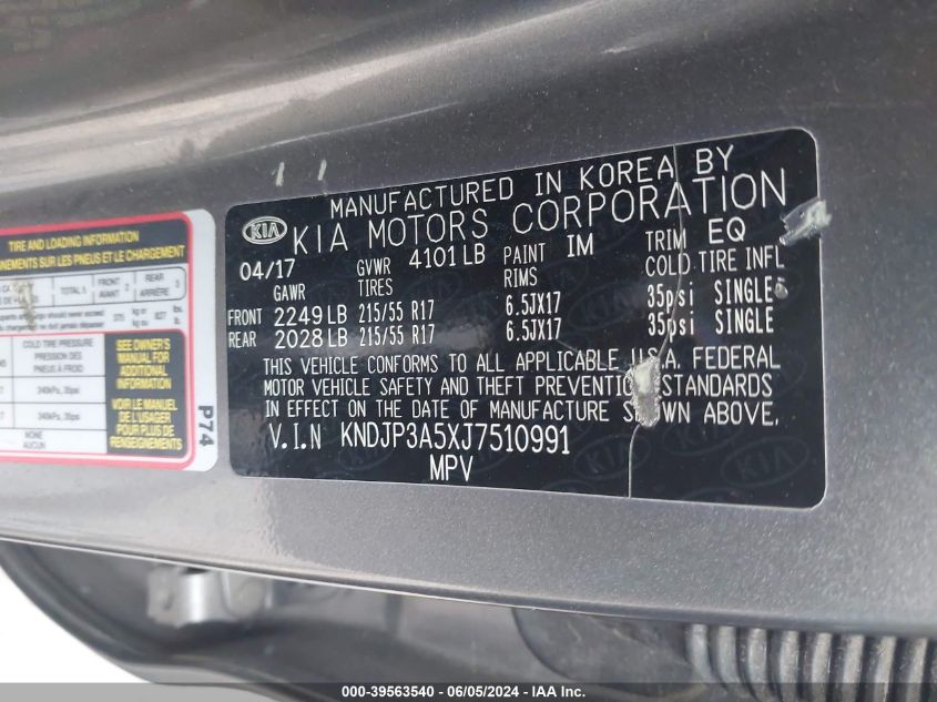 2018 Kia Soul + VIN: KNDJP3A5XJ7510991 Lot: 39563540