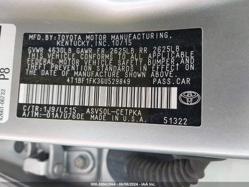 4T1BF1FK3GU529849 2016 Toyota Camry Xse