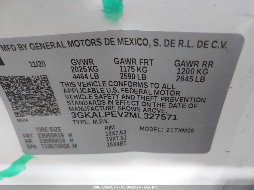 2021 GMC Terrain Fwd Slt VIN: 3GKALPEV2ML327571 Lot: 39563675