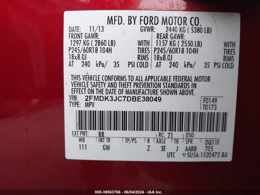 2013 FORD EDGE SEL - 2FMDK3JC7DBE38049