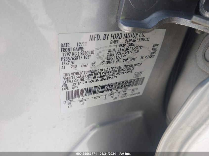 2012 Ford Edge Se VIN: 2FMDK3GC6CBA82313 Lot: 39563771