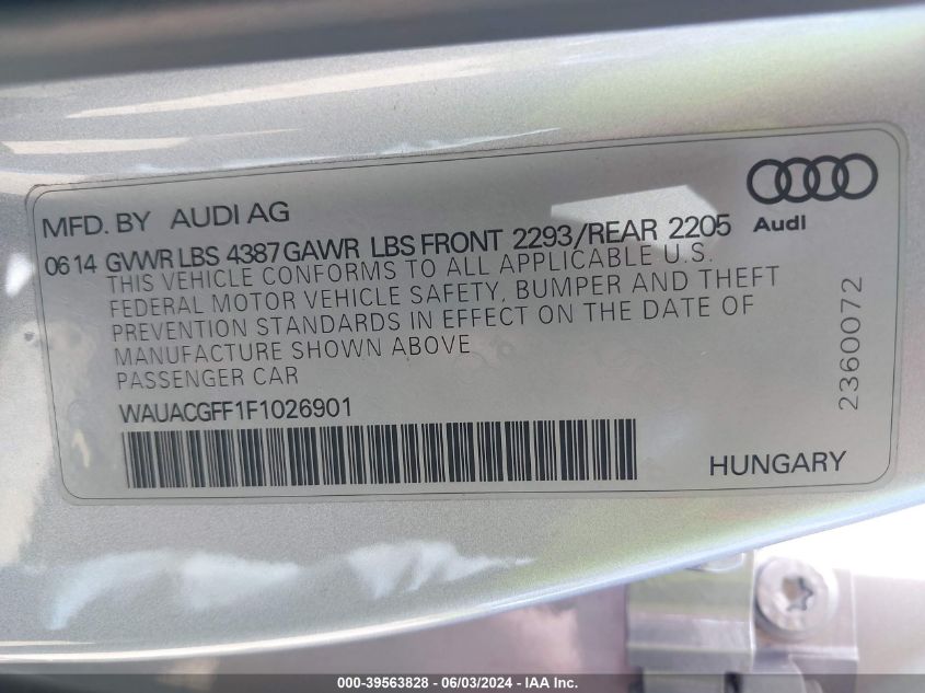 2015 Audi A3 1.8T Premium VIN: WAUACGFF1F1026901 Lot: 39563828