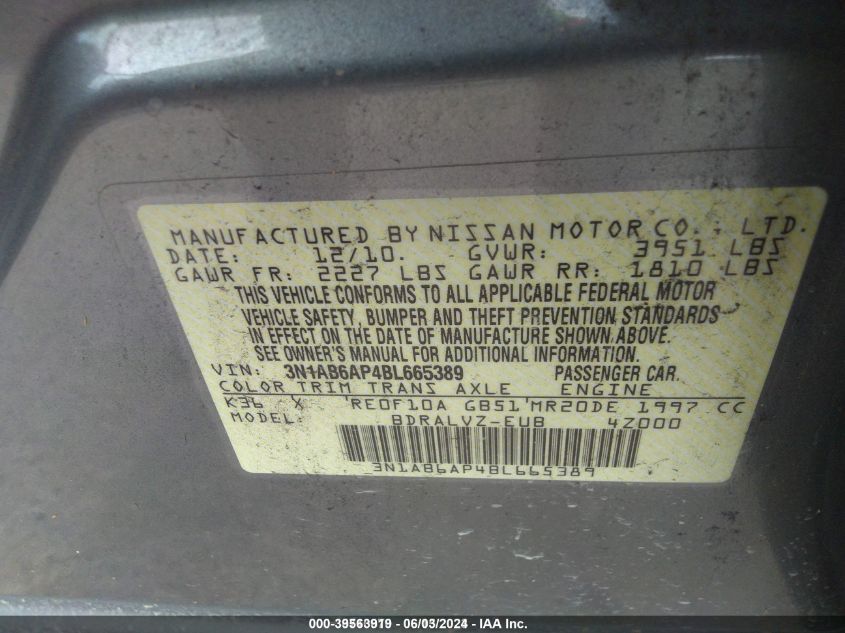 3N1AB6AP4BL665389 2011 Nissan Sentra 2.0Sl