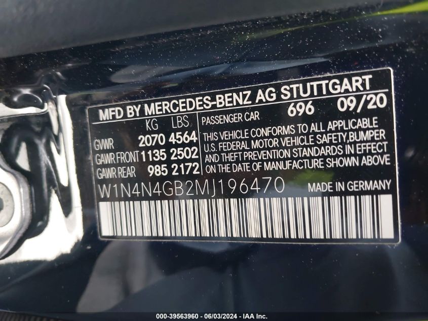 2021 Mercedes-Benz Gla 250 VIN: W1N4N4GB2MJ196470 Lot: 39563960