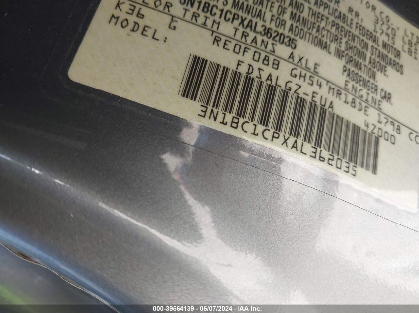 2010 Nissan Versa 1.8Sl VIN: 3N1BC1CPXAL362035 Lot: 39564139