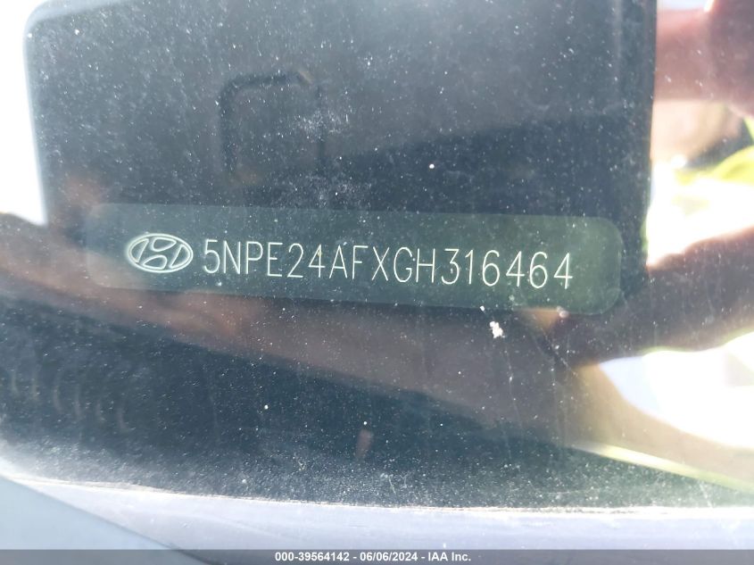 2016 Hyundai Sonata Se VIN: 5NPE24AFXGH316464 Lot: 39564142