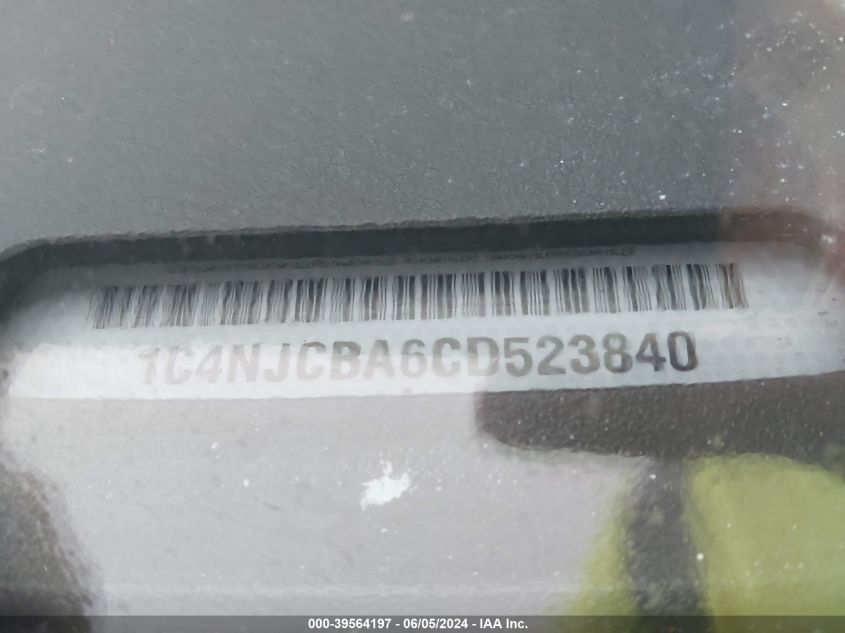 2012 Jeep Compass Sport VIN: 1C4NJCBA6CD523840 Lot: 39564197